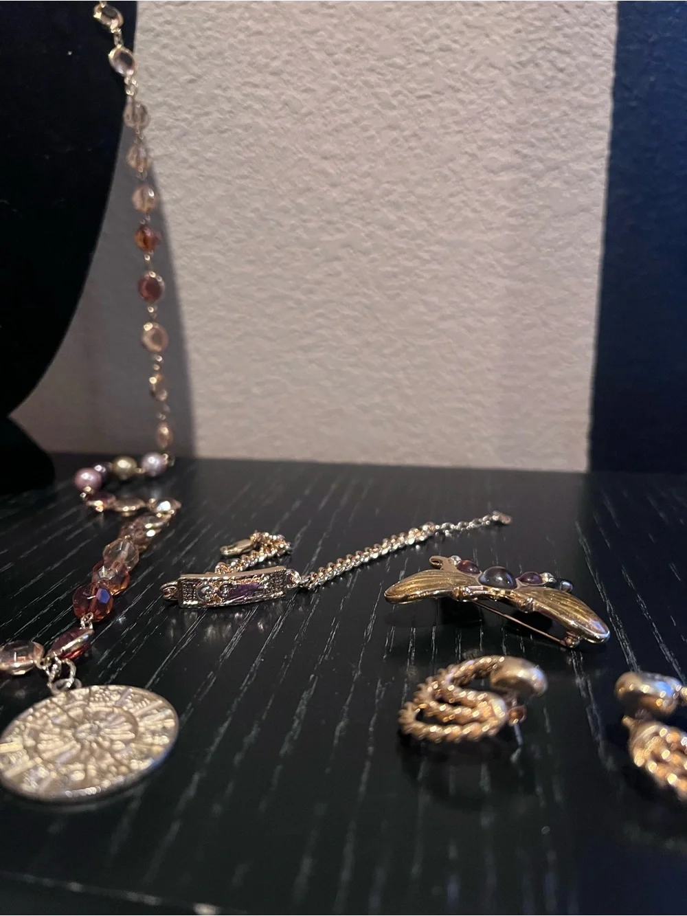 Gold-Tone Multicolor Beaded Necklace with Medallion and Matching Earrings